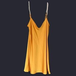 NWT Yellow Gianni Bini Slip Dress Pearl Strap Glam Quiet Luxury